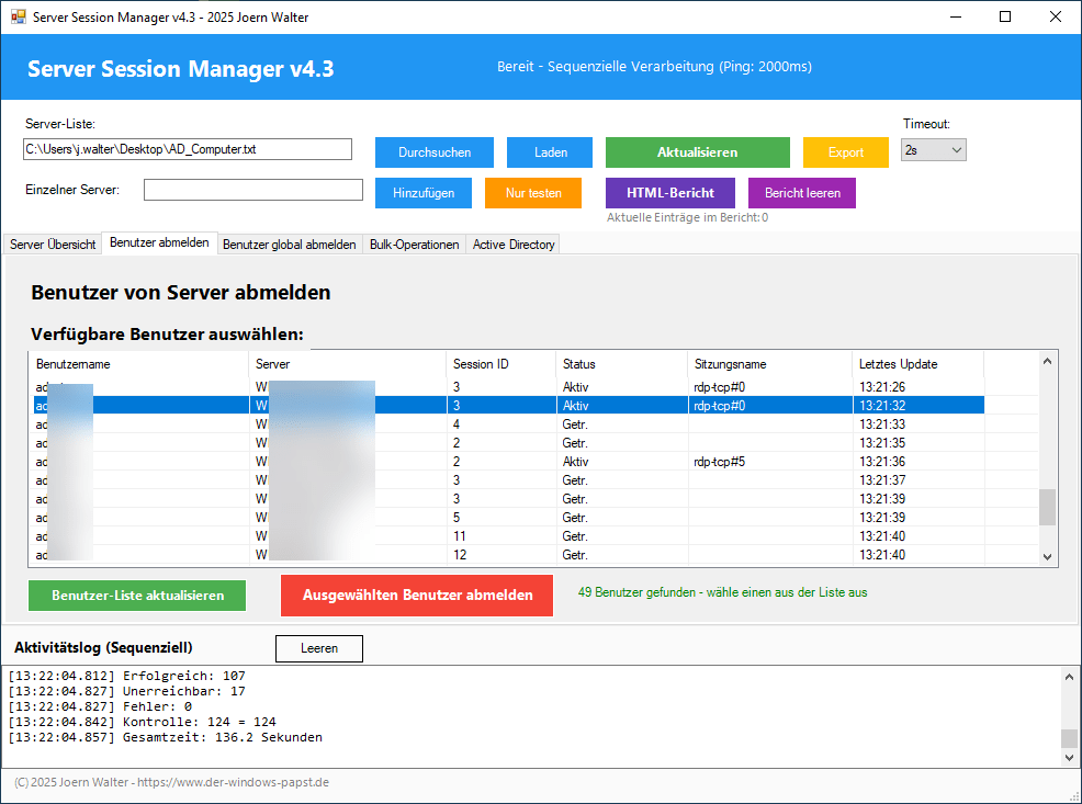Benutzer einzeln abmelden Benutzer einzeln abmelden