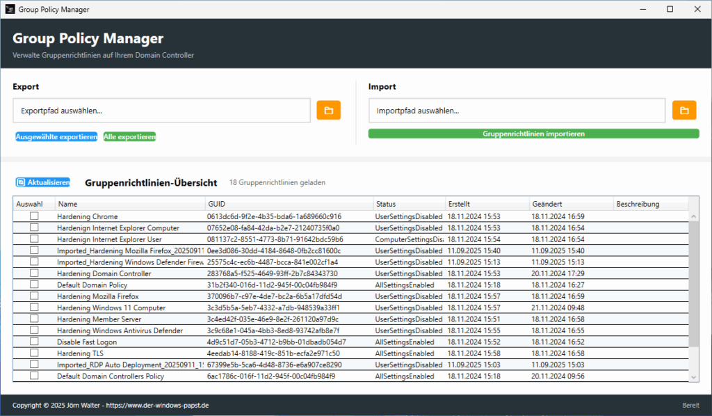 Group Policy Manager Backup und Restore Group Policy Manager Backup und Restore