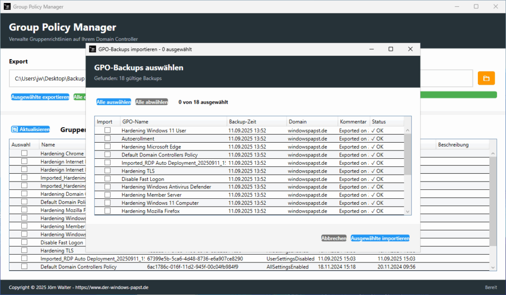 Import Gruppenrichtlinien Import Gruppenrichtlinien