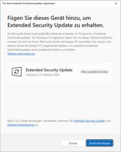 Fügen Sie dieses Gerät hinzu, um Extended Securit Updates zu erhalten Fügen Sie dieses Gerät hinzu, um Extended Securit Updates zu erhalten