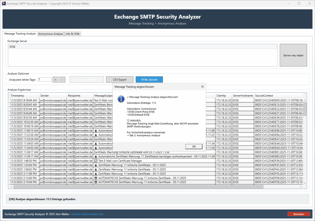 Message Tracking Report
