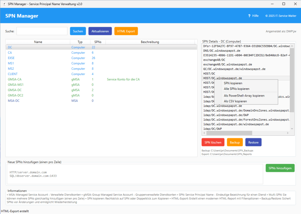 Copy SPN Entries Copy SPN Entries