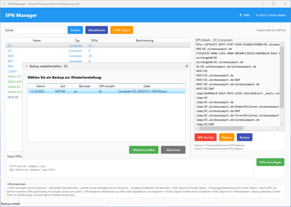 Restore Service Principal Name Restore Service Principal Name