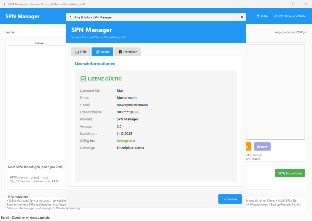SPN Manager Lizenz SPN Manager Lizenz