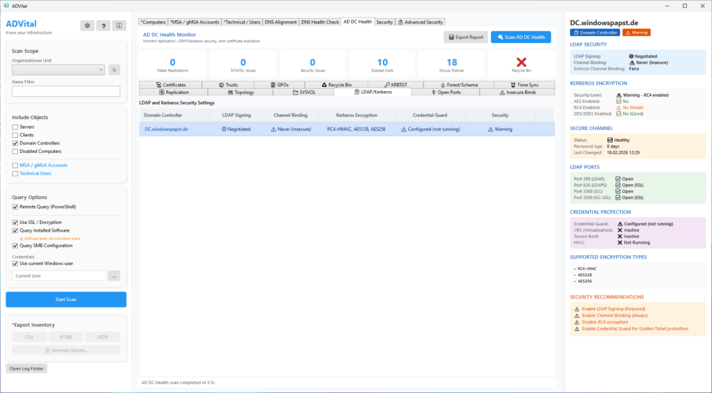 DVital Check Kerberos Problems