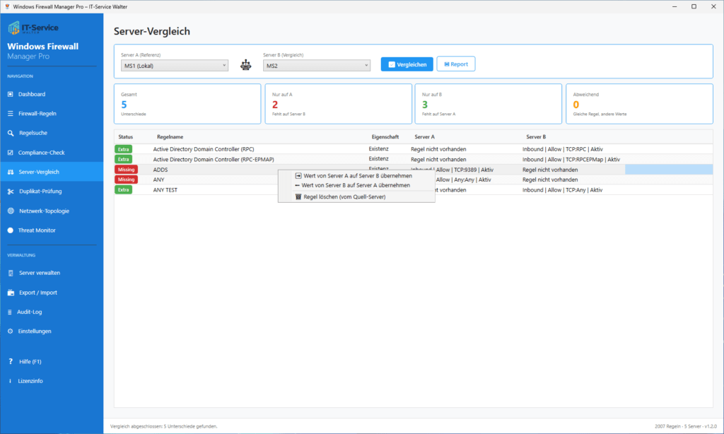 Firewall-Regeln Abgleich Firewall-Regeln Abgleich