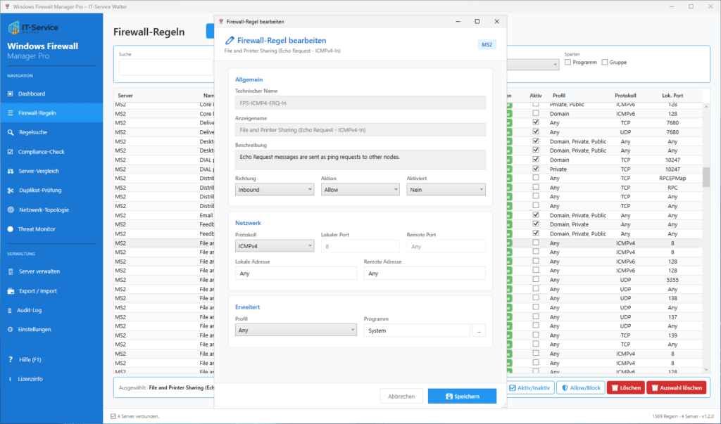 Remote Firewall-Regeln bearbeiten Remote Firewall-Regeln bearbeiten