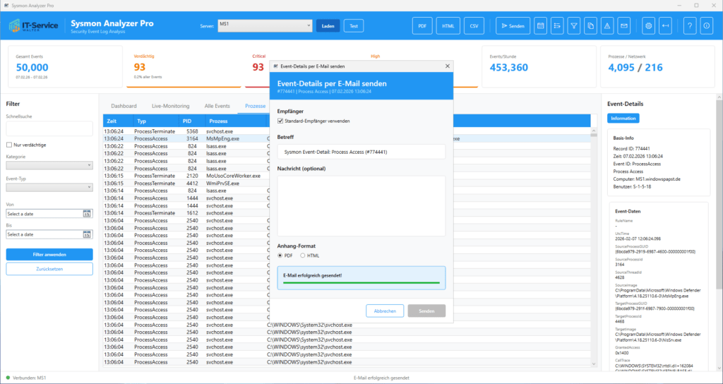 Sysmon E-Mail-Versand