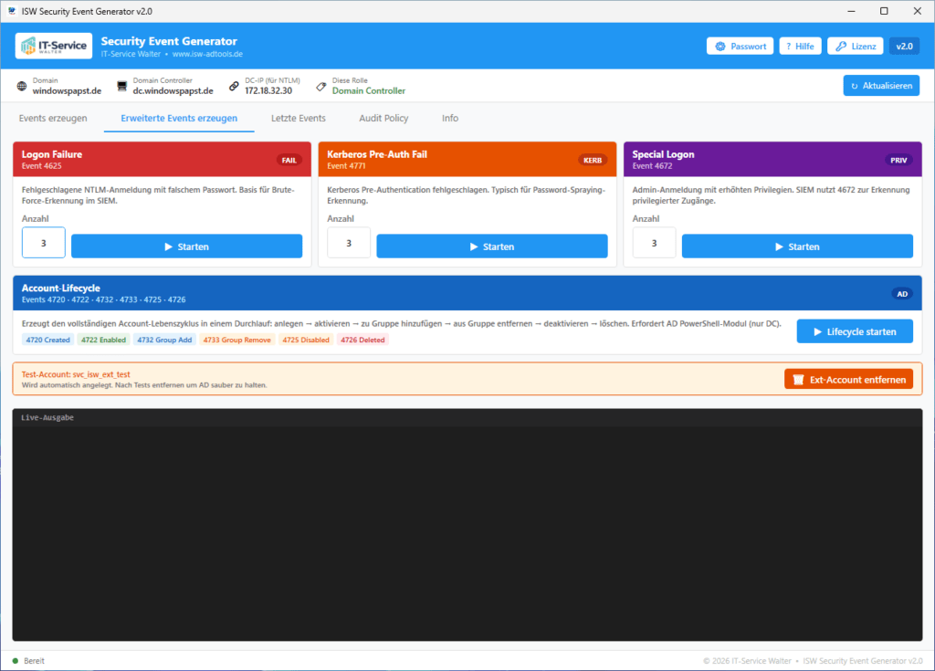 Erweiterte Sicherheits Events